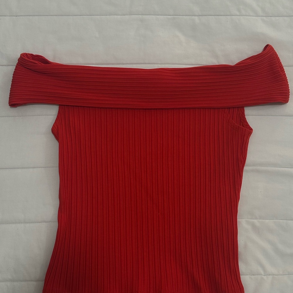 Madewell Red Off-Shoulder Ribbed Top- size M